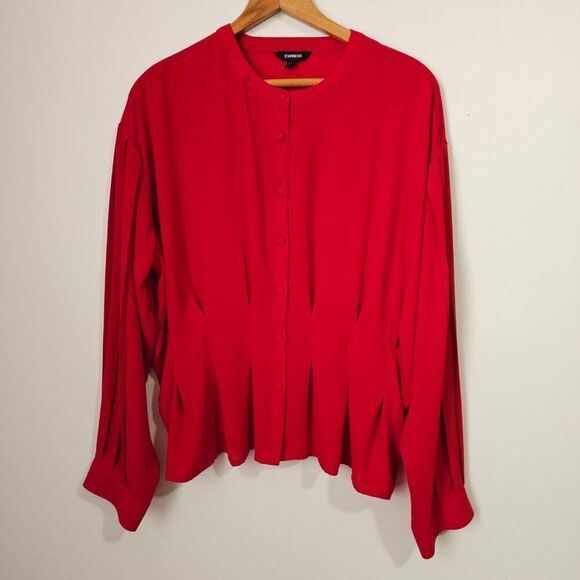 EUC LIKE NEW EXPRESS RED PEPLUM PLEATED LONGSLEEVES TOP SIZE LARGE - Picture 1 of 14